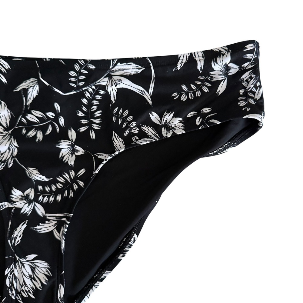 Nip Tuck Swim Bikini Bottoms Womens 12 Black Floral NWOT Mid Rise Swimwear - Picture 5 of 9